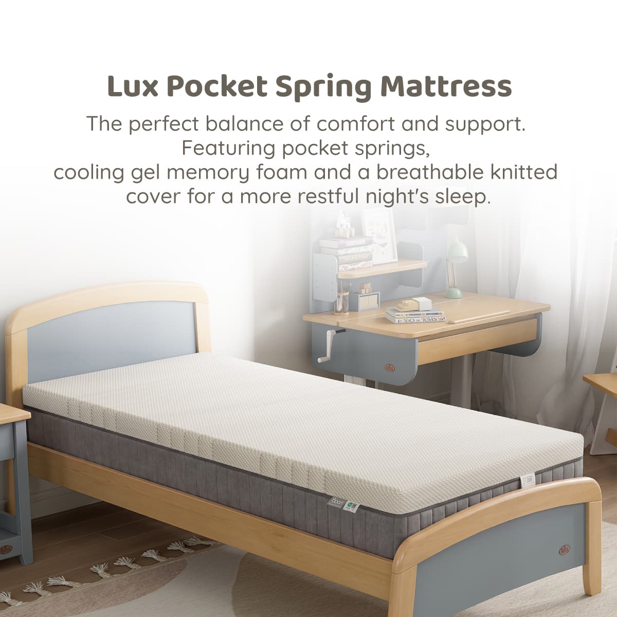 Lux pocket spring mattress on a wooden single toddler bed manufactured by premium kids furniture factory. Lux pocket spring mattress on a wooden single toddler bed manufactured by premium kids furniture factory.